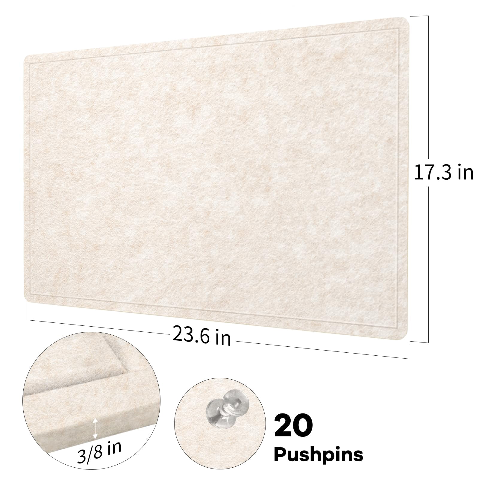 Bulletin Board  24 X 18 Inches Decorative Felt Pin Vision Cork Alternative For Wall Foldable Photo With 20 Pushpins - Oatmeal