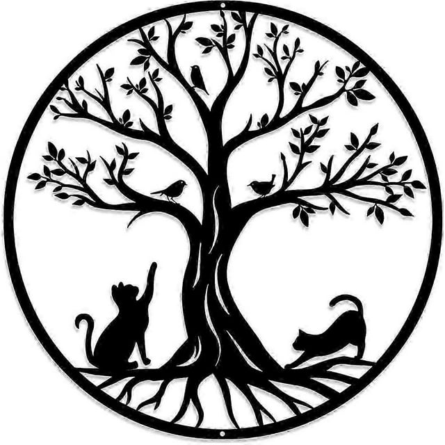 (Cat 30cm) Metal Tree of Life Decoration,Metal Wall Art,Tree of Life Art,Indoor and Outdoor Decorations for Bedroom