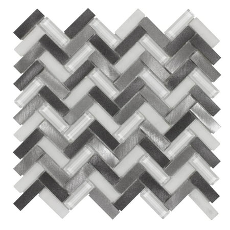 - MTO0019 Modern Herringbone Chevron Gray Metallic Glass Metal Mosaic Tile