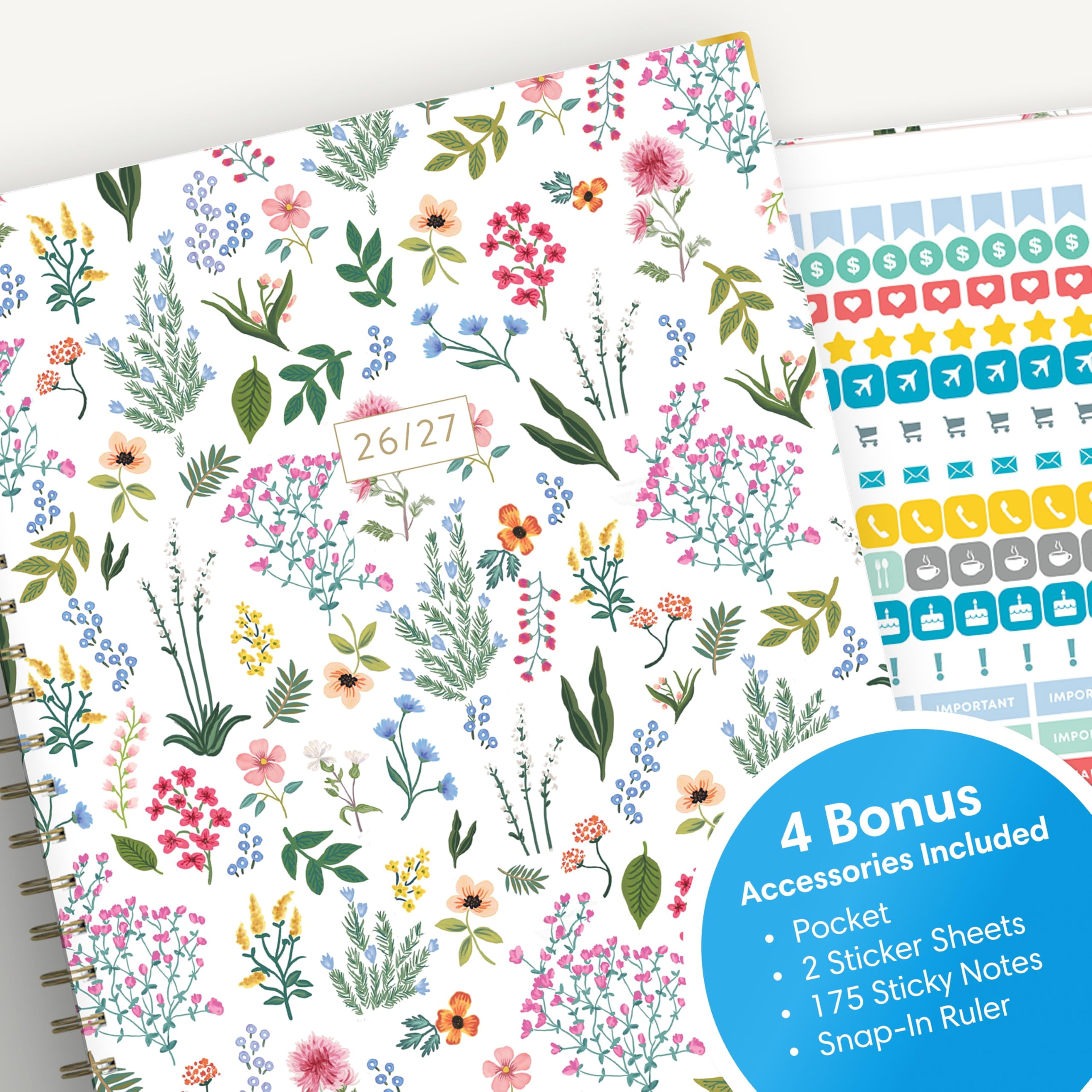Blue Sky 15 Month 2026-2027 Weekly and Monthly Academic Year Planner Calendar, April 2026 - June 2027, 8.5" x 11", Storage Pocket, Snap-in Ruler w/Sticky Notes & Sticker Sheet, Londonberry White