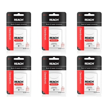 6 Pack Johnson & Johnson REACH Dental Floss Cleanburst of Sweet Cinnamon 55 yds Ea