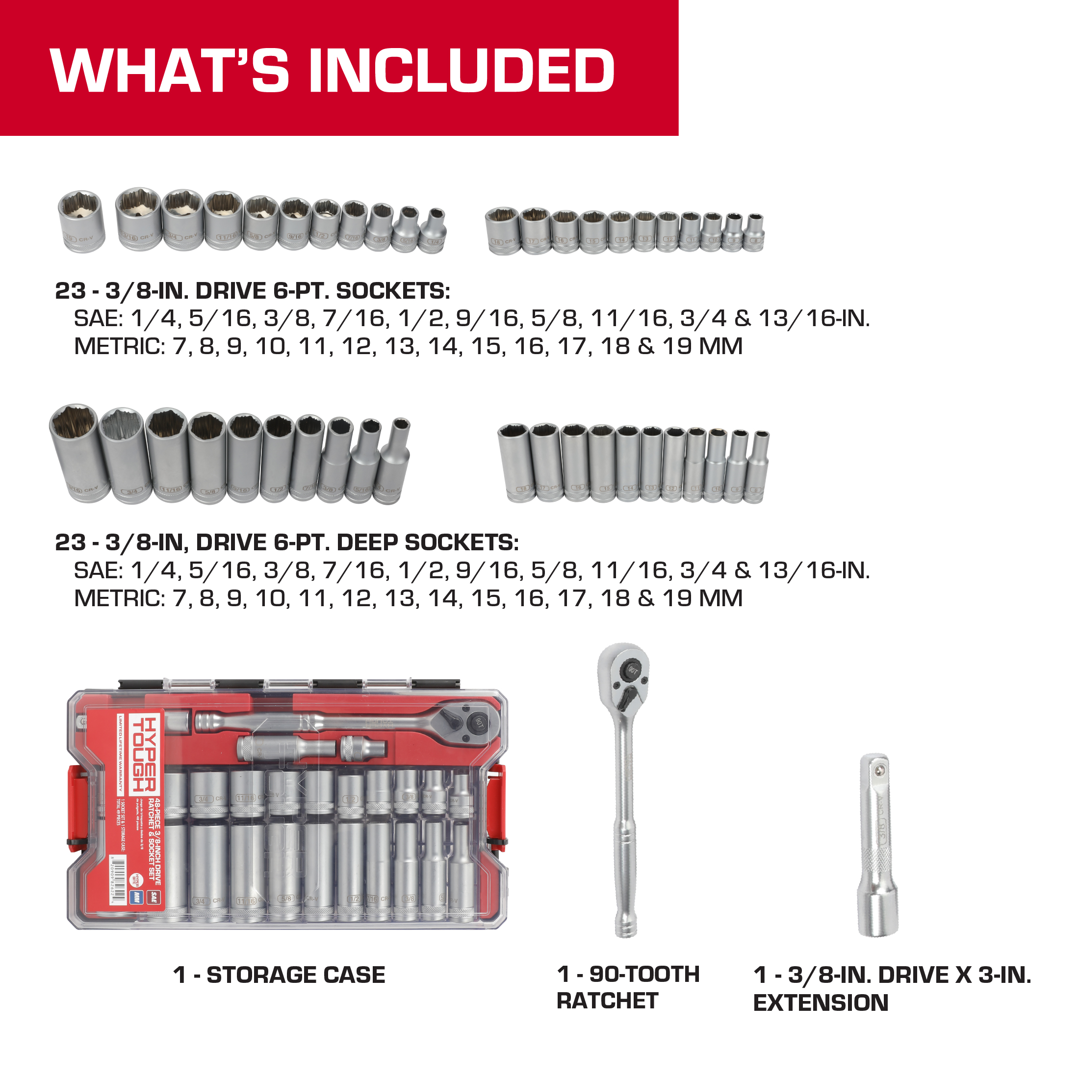 Hyper Tough 3/8 in Drive Ratchet and Socket Set, 48 Pieces photo 2
