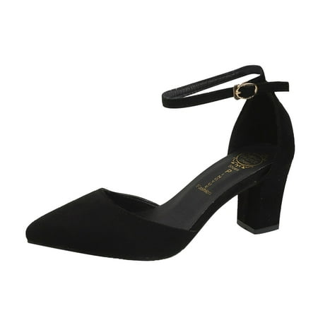 

Gzea Comfortable Sandals Fashion Spring And Summer Women Sandals Thick Heel High Heel Buckle Solid Color Pointed Toe Casual Summer Sandals Black 40
