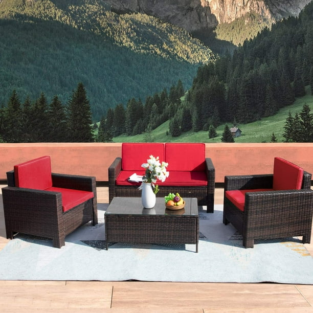 Lacoo 4Piece Wicker Outdoor Patio Indoor Conversation Set with