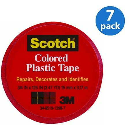 Red Scotch - (7 Pack) Scotch, MMM190RD, Colored Vinyl Plastic Tape, 1 / Roll, Red
