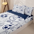 thumbnail image 3 of Castle Fairy Sport Soccer Football Basketball Zipper Twin Comforter Sets with Fitted Sheet and 2 Pillowcases, Vintage Ball Game Zipper Bedding Set, White Navy Blue,4-Piece,Navy Blue Reversible, 3 of 6