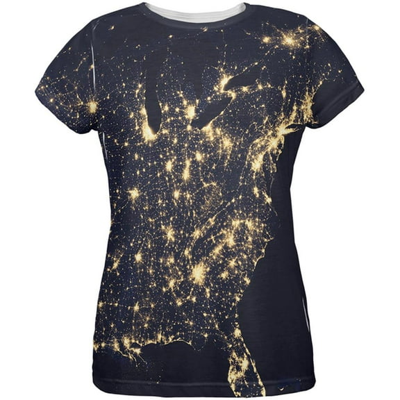 Outer Space Earth At Night All Over Womens T-Shirt - X-Large