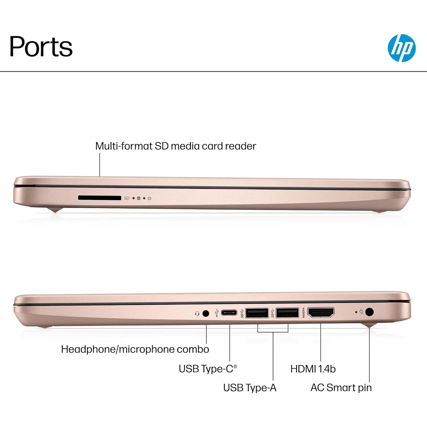 HP 14 AI Copilot Laptop, 4-Core Intel CPU, 16GB RAM, 64GB Storage, 1-Yr Office 365, Win 11S, Rose