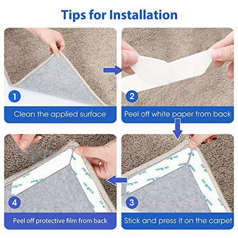  Rug Tape,16 Pcs Dual Sided Washable Removable Rug Stopper Grip  Your Area Rug, Non Slip Adhesive Prevent Curl for Hardwood Floors Grip  Carpet Corners (Pearl White) : Home & Kitchen