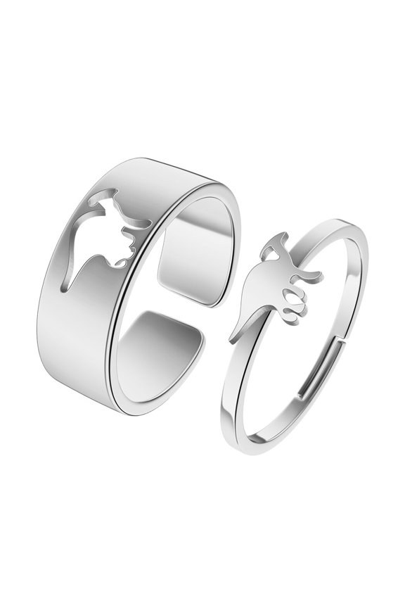 2pcs Dinosaur Parasaurolophus Matching Promise Ring for Couples Anniversary or Engagement Gifts Adjustable Ring