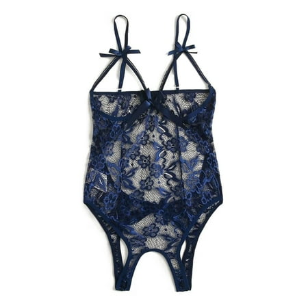 Sexy Nightwear For Women Women Bow Lace Hollow Open Crotch Teddy Bodysuit Backless Jumpsuit Lingerie  Women s Intimates XXL