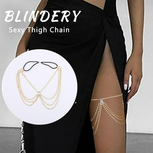 Sexy Thigh Chain Rhinestone Leg Chain Jewelry Elastic Leg Chain Bikini Body  Jewelry Party Festival for Women and Girl (A-gold)