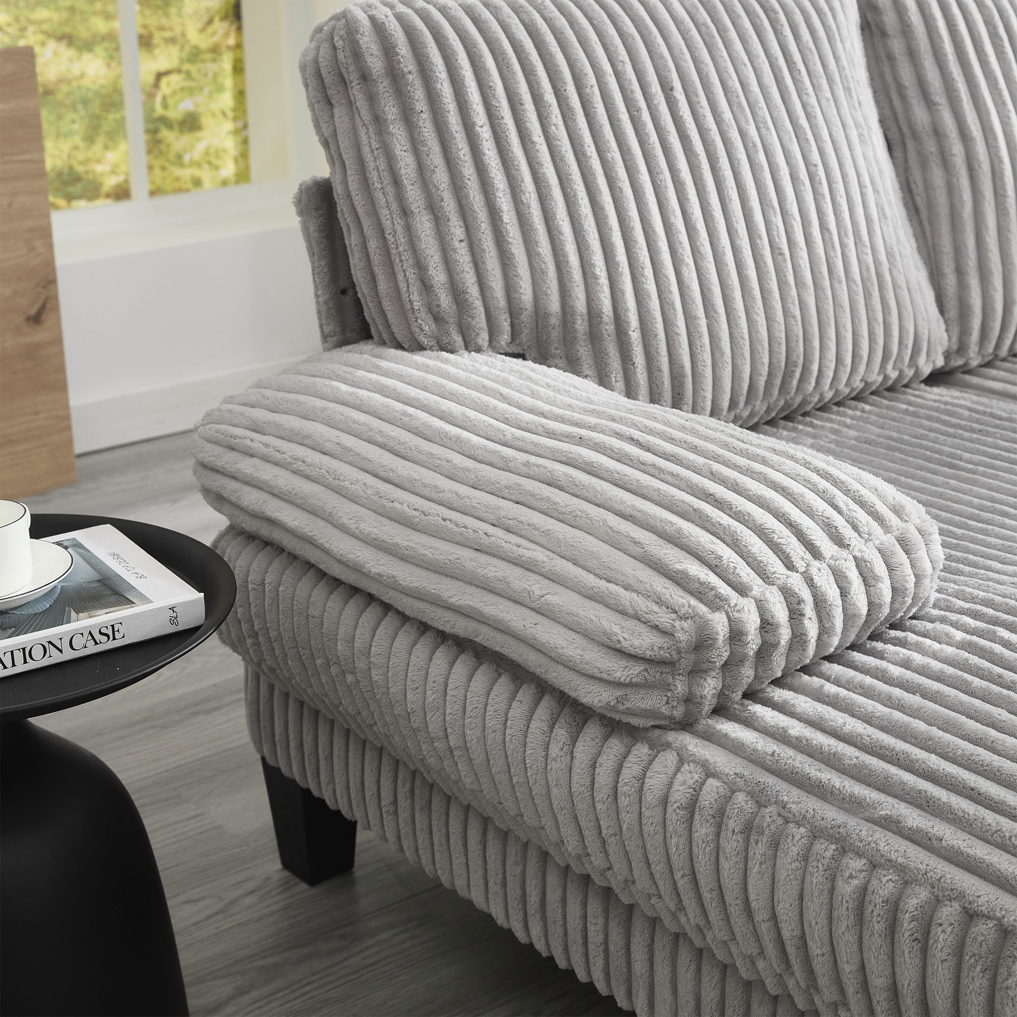 MAYEERTY U-Shaped Sectional Sofa with Double Chaise, 4-Seater Oversized Deep Seat Corduroy Couch with Side Armrest Pockets, for Living Room Apartment