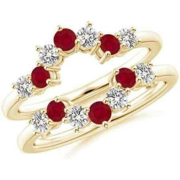 Gems Jewels 1.80 Ct Round Cut Red Ruby & Diamond Engagement Thanksgiving Christmas Enhancer Wrap Guard Ring 925 Sterling Silver 14K Yellow Gold Plated For Women's -9
