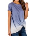 thumbnail image 3 of Women Knotted Hem Tie Dyed Short Sleeve Round Neck Gradient Color Tee Top, 3 of 6