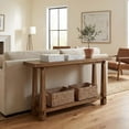 thumbnail image 4 of Finmind 63" Solid Wood Console Table, Farmhouse 2-Tier Entryway Sofa Table for Living Room, Hallway, Easy Assembly, Natural Rustic Brown, 4 of 7