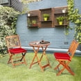 thumbnail image 3 of Gymax Ensemble Bistro Pliant en Bois d'Acacia 3 Pcs Ensemble de Conversation pour Patio avec Coussins Rouges, 3 of 10
