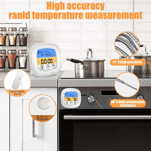 Vaidha Electronic Grill ThermometerTimer TouchGrill ThermometerKitchen Color Screen Food Food Meat Alarm