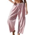 thumbnail image 2 of Women's Wide Leg Striped Pants Casual Loose Drawstring Low Waist Palazzo Harem Pants with Pockets Pink L, 2 of 8
