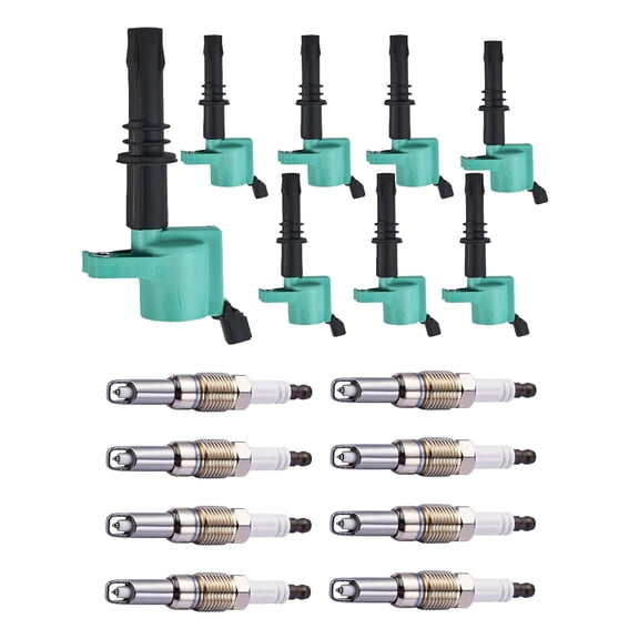 Set of 8 ISA Green Color Ignition Coils & 8 ISA Brand Spark Plugs Compatible with 1999-2007 Ford F-550 Super Duty 6.8L V10 Replacement for DG511 UF537