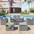 thumbnail image 2 of 6 Pieces Patio Furniture Sets, All Weather PE Wicker Rattan Outdoor Sectional Sofa Couch Conversation Set with Glass Table, Ottoman and Removable Cushions for Lawn Garden Backyard (Gray), 2 of 7