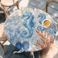 thumbnail image 4 of Blue Red Seahorse Coastal Round Tablecloth 36-44 Inch Round Fitted Table Cloth with Elastic Edge, Rustic Beach Coral Nautical Waterproof Table Cover Protector for Outdoor Picnic Party Dining, 4 of 9
