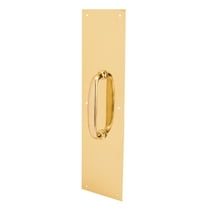 Door Pull Plate with Handle, Polished Brass, 4 in. x 16 in.