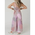 thumbnail image 4 of Chouyatou Women's Wide Leg Smocked Jumpsuit Color Block Floral Print Sleeveless Romper Pants, 4 of 5