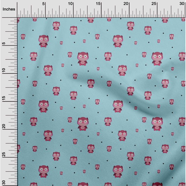 oneOone Viscose Chiffon Fabric Dot & Cartoon Owl Bird Print Fabric BTY 42 Inch Wide