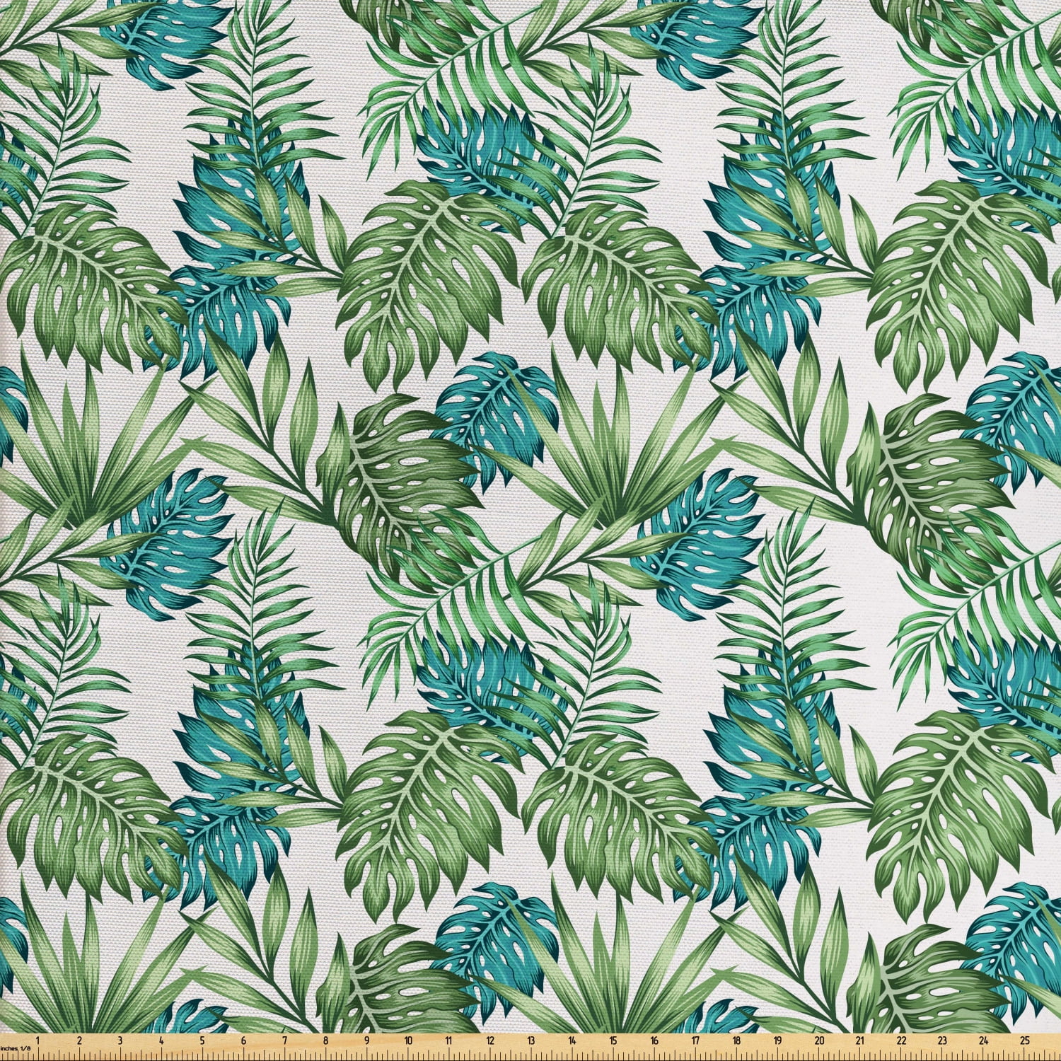 Vintage botany fabric by the yard tropical palm tree leaves pattern in