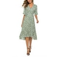 thumbnail image 3 of Qmyliery Women Midi Dress, Short Sleeve V-neck Flower Print Elegant Summer Casual Party Dress, 3 of 7