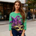 thumbnail image 4 of Resicozy Mardi Gras Shirts for Women 2026 Mask Graphic Tees 3/4 Length Sleeve Fashion Carnival Party Blouse Crewneck Pullover Top Cyan M, 4 of 5