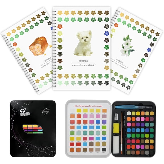 48 Colors Watercolor Paint Set for Adults with Watercolor Workbook-Create 36 Beautiful Paintings,Complete Water Colors Paint Adult Set for Beginners&Artists 3 Pack