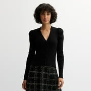 Women's Catherine Malandrino Button Front Ribbed Cardigan Sweater Color: Black Size: SMALL