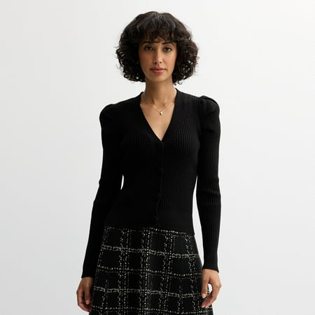 Women's Catherine Malandrino Button Front Ribbed Cardigan Sweater Color: Black Size: SMALL