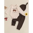 thumbnail image 4 of Baby Toddler Boys Spring Outfits 1 3 6 Months Letter Tractors Embroidery Long Sleeve Rompers Pants Hat 3Pcs Clothes Set, 4 of 9