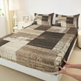 thumbnail image 3 of Manfei Modern Geometeic Square Twin Sheet Sets,Abstract Plaid Twin Fitted Sheet,Brown Beige Flat Sheet For Teens,Breathable Home Decor,3-Piece, 3 of 7