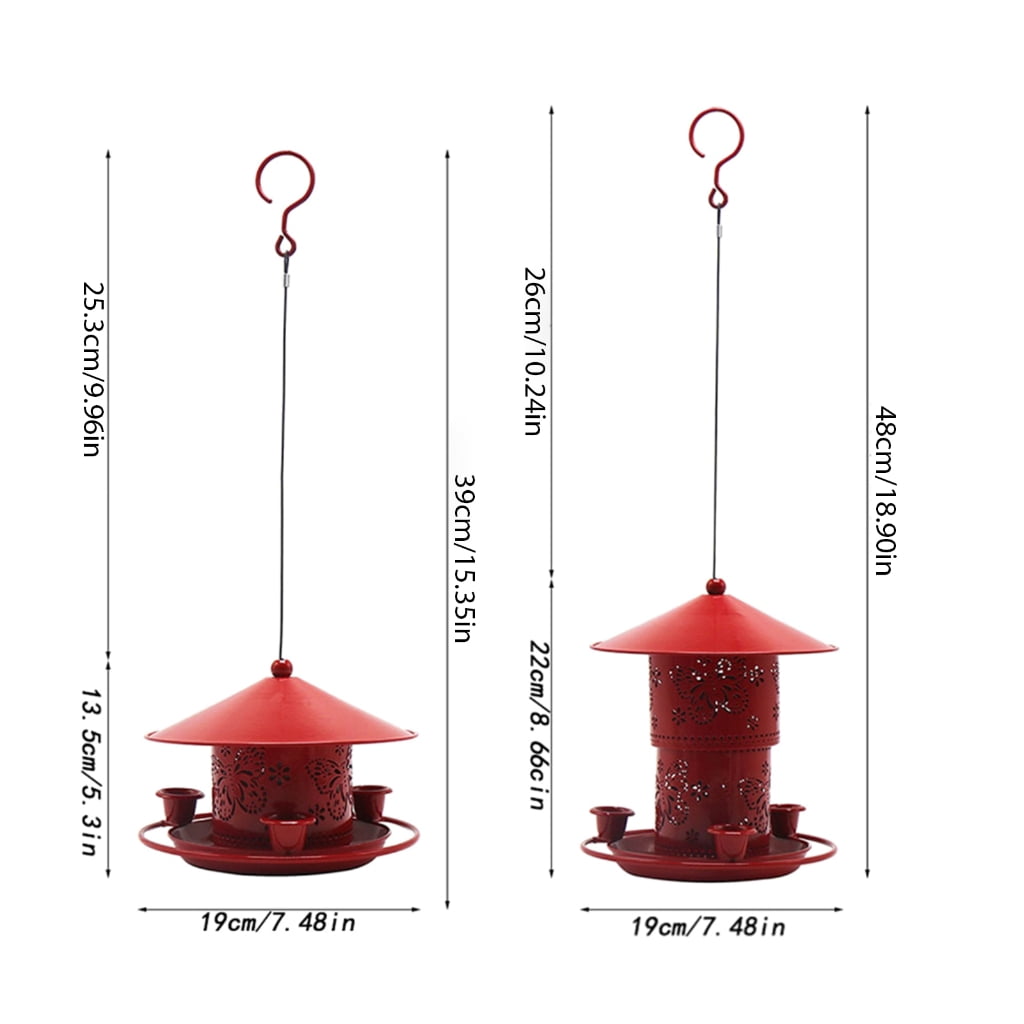BQBQERT Outdoor Bird Feeder Red Hummingbird Feeders with 3 Water Cups Easy Garden Yard Red Lantern-shape Ornaments