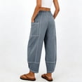 thumbnail image 6 of Cutuoiiu Women's Wide Leg Pants Cotton Linen Blend Elastic Waist Contrast Stitching Casual Trousers with Pockets Gifts, 6 of 8