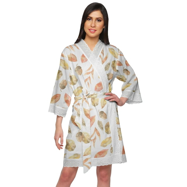 Moomaya Robe Imprimée en Coton pour Femmes Kimono Préparation Demoiselle d'Honneur Peignoirs en Dentelle