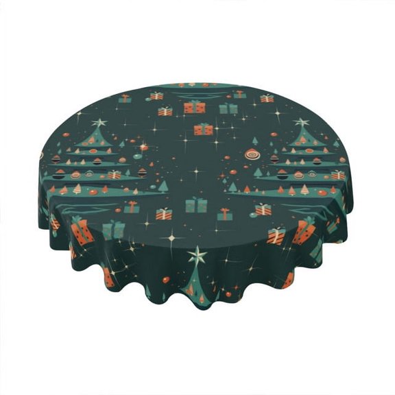 Eveokoki Round Christmas Tablecloth 60 In,Christmas Tree Presents Tablecloth,Polyester Waterproof Wrinkle Resistant Durable Table cloth for Holiday,Kitchen,Winter and Home Decor