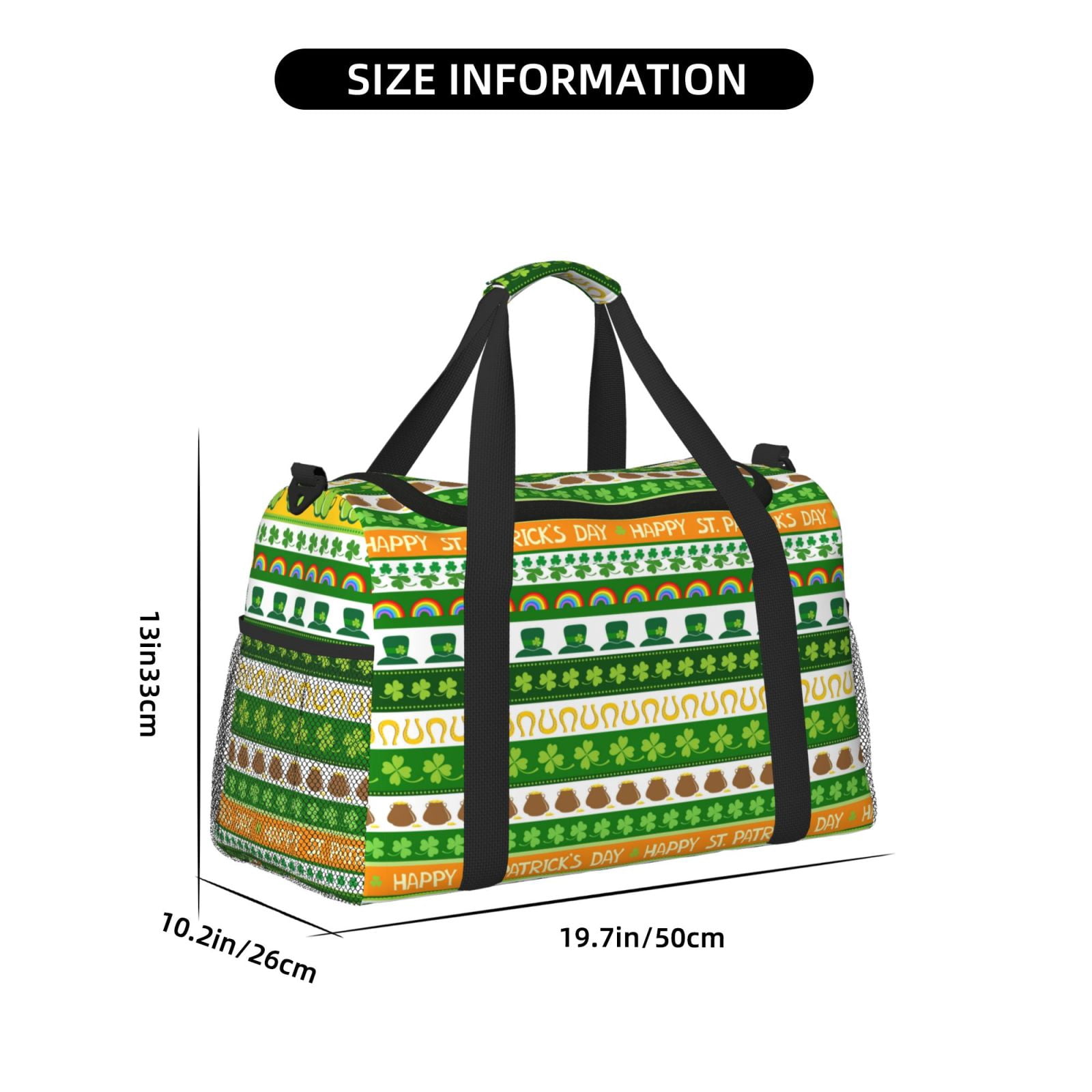 Fuzoiu St. Patrick's day in green colors Print Travel Duffle Bag,Carry On Tote Bags,Duffel Bag,Sport Gym Bag, Hospital Bag for Labor and Delivery, Overnight Bag,Luggage Bag