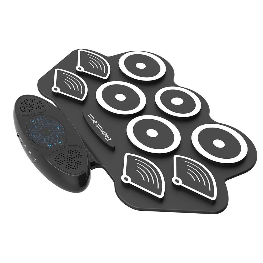 Portable Electronic Drum Set - 9 Pads Roll Up Silicone Practice Drum with Built-in 2 Stereo Speakers, Rechargeable Multifunction Tabletop Drum with Recording Function, Audio Input & MIDI Output