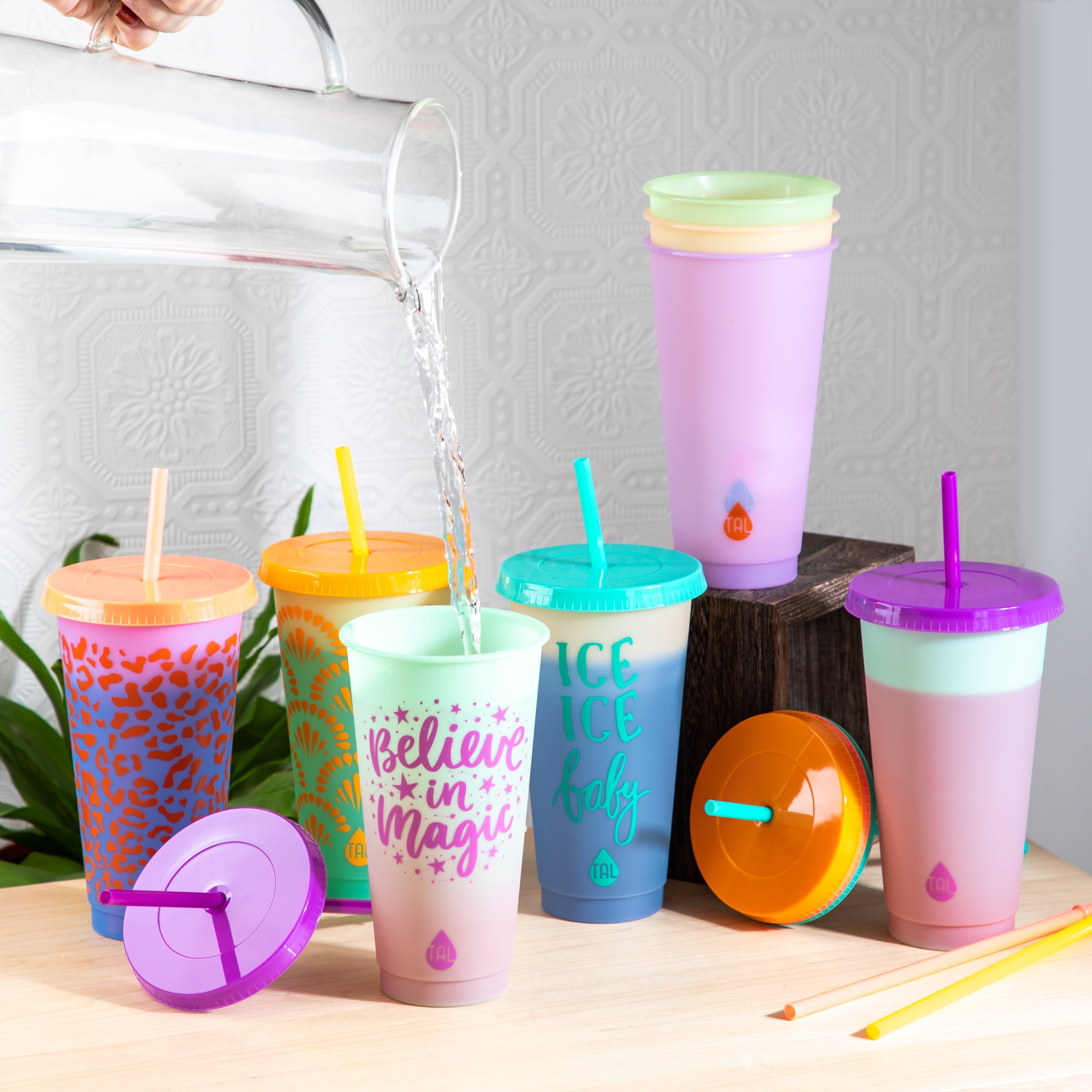  TAL Color Changing Tumbler & Straw Set. 24 oz.- 4 Reusable  Cups, Lids and Straws - Summer Coffee Tumblers - Summer Cups, Set of 4:  Home & Kitchen