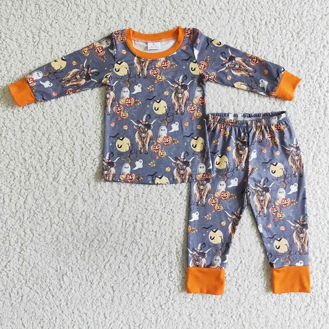 Ropa de dormir de Halloween para niños, conjunto de pantalones de fantasma de calabaza para niños, pijamas para niños, ropa para bebés, ropa para niños, venta al por mayor
