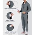 thumbnail image 6 of Men's 2Pc Full Zip Tracksuit, 4 Way Stretch Color Block Jogger with Zipper Pockets for Gym Running Dark Gray 3XL, 6 of 8