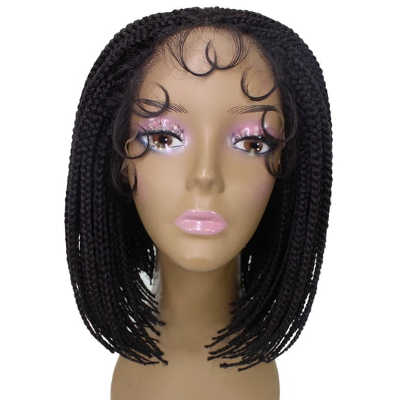 LUXLUXE Jayla 12" Dark Brown Straight Braided Wig for Women, 4x4 Hand-Tied Lace Heat-Resistant Synthetic Hair
