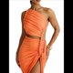 thumbnail image 3 of Conjuntos de Vestidos de Noche Asimétricos con Abertura Alta para Playa y Verano para Mujer Naranja S, 3 of 7