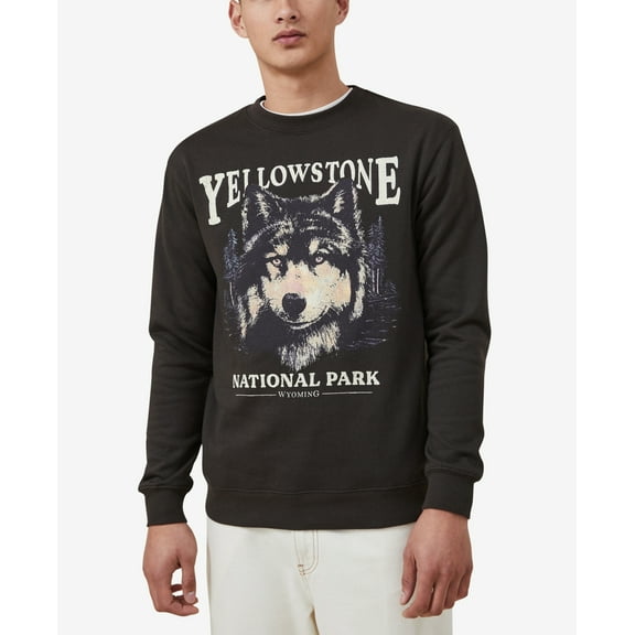 COTTON ON Mens Graphic Crewneck Sweatshirt Black Yellowstone Medium