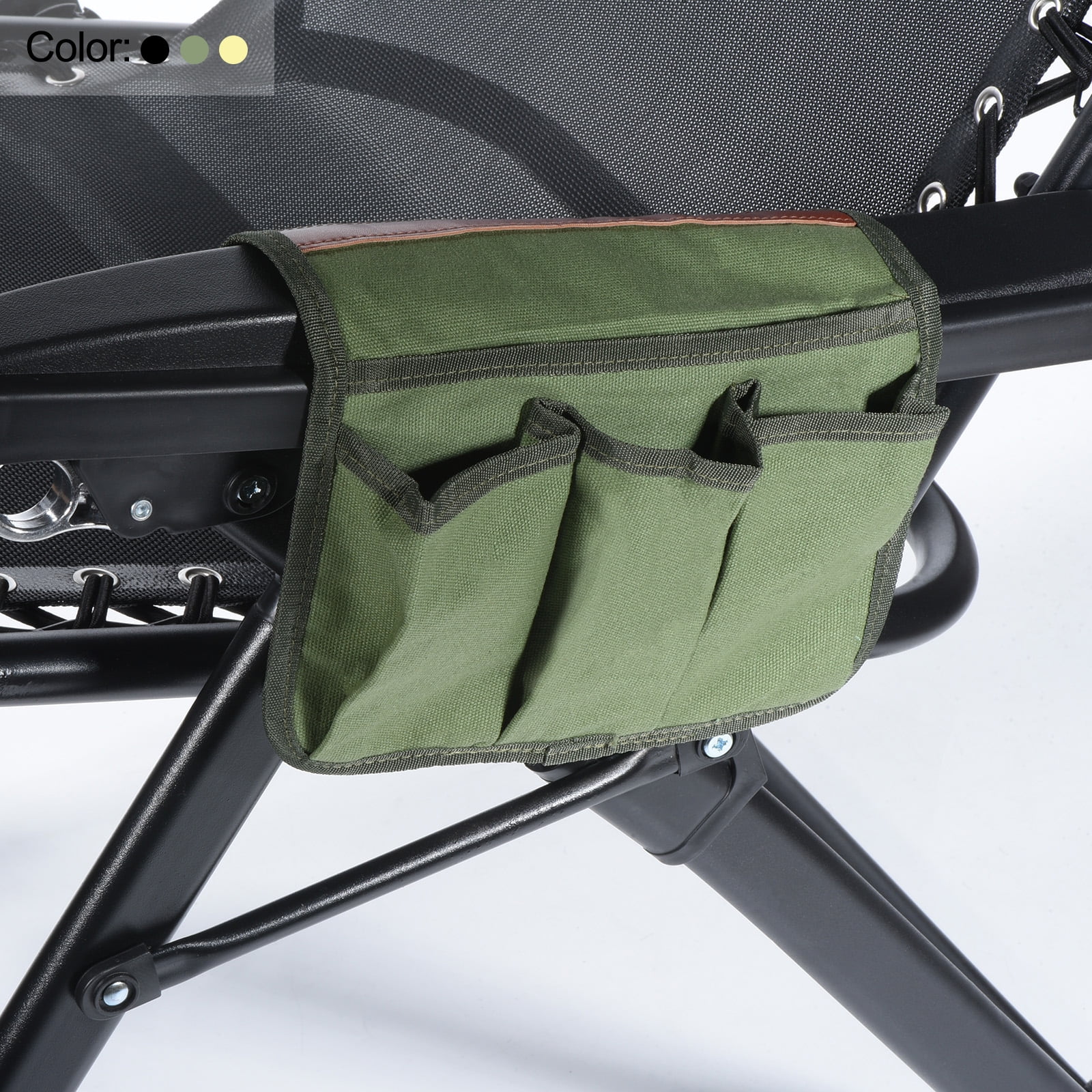Unique Bargains Chair Armrest Organizer Outdoor Folding Chair Arm Rest Side Magazines Bag Beige
